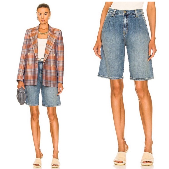 Nili Lotan Julie pleated denim shorts in Faded Wash Size 24 - Picture 1 of 11